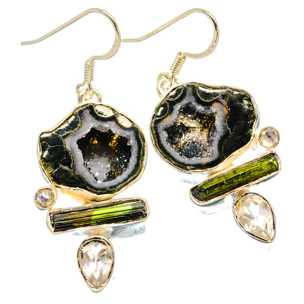 Coconut Geode Slice, Green Tourmaline, White Quartz Earrings handcrafted by Anasilvercos - EARR431460 - Photo 2