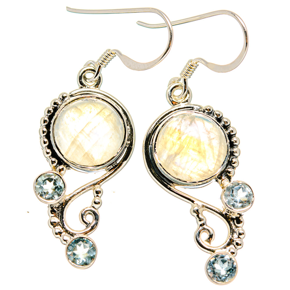 Rainbow Moonstone, Blue Topaz Earrings handcrafted by Anasilvercos - EARR431519 - Photo 2