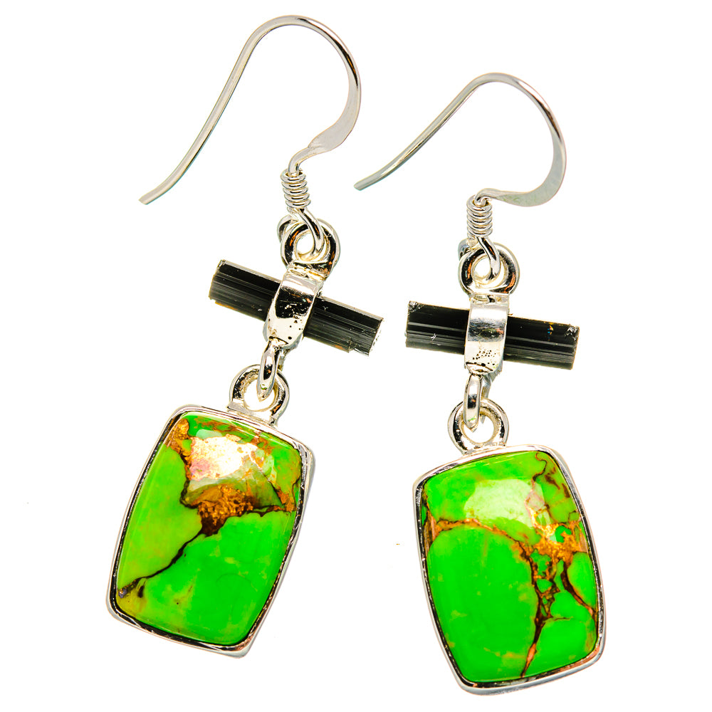 Green Copper Composite Turquoise, Black Onyx Earrings handcrafted by Anasilvercos - EARR431521 - Photo 2