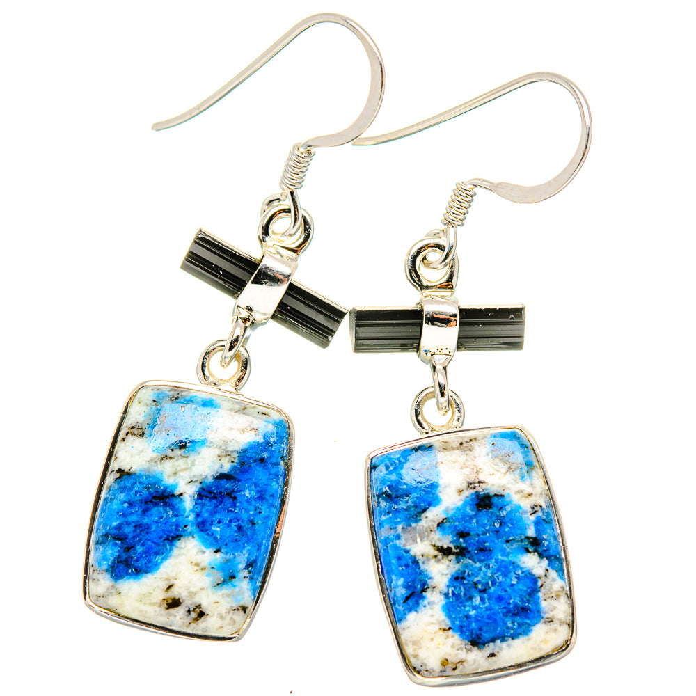 K2 Blue Azurite, Black Onyx Earrings handcrafted by Anasilvercos - EARR431533 - Photo 2