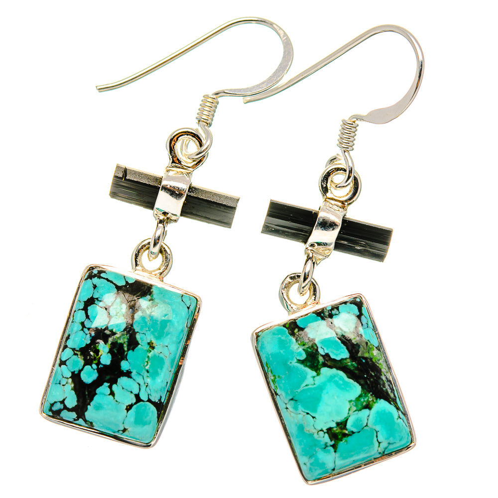 Tibetan Turquoise, Black Onyx Earrings handcrafted by Anasilvercos - EARR431536 - Photo 2