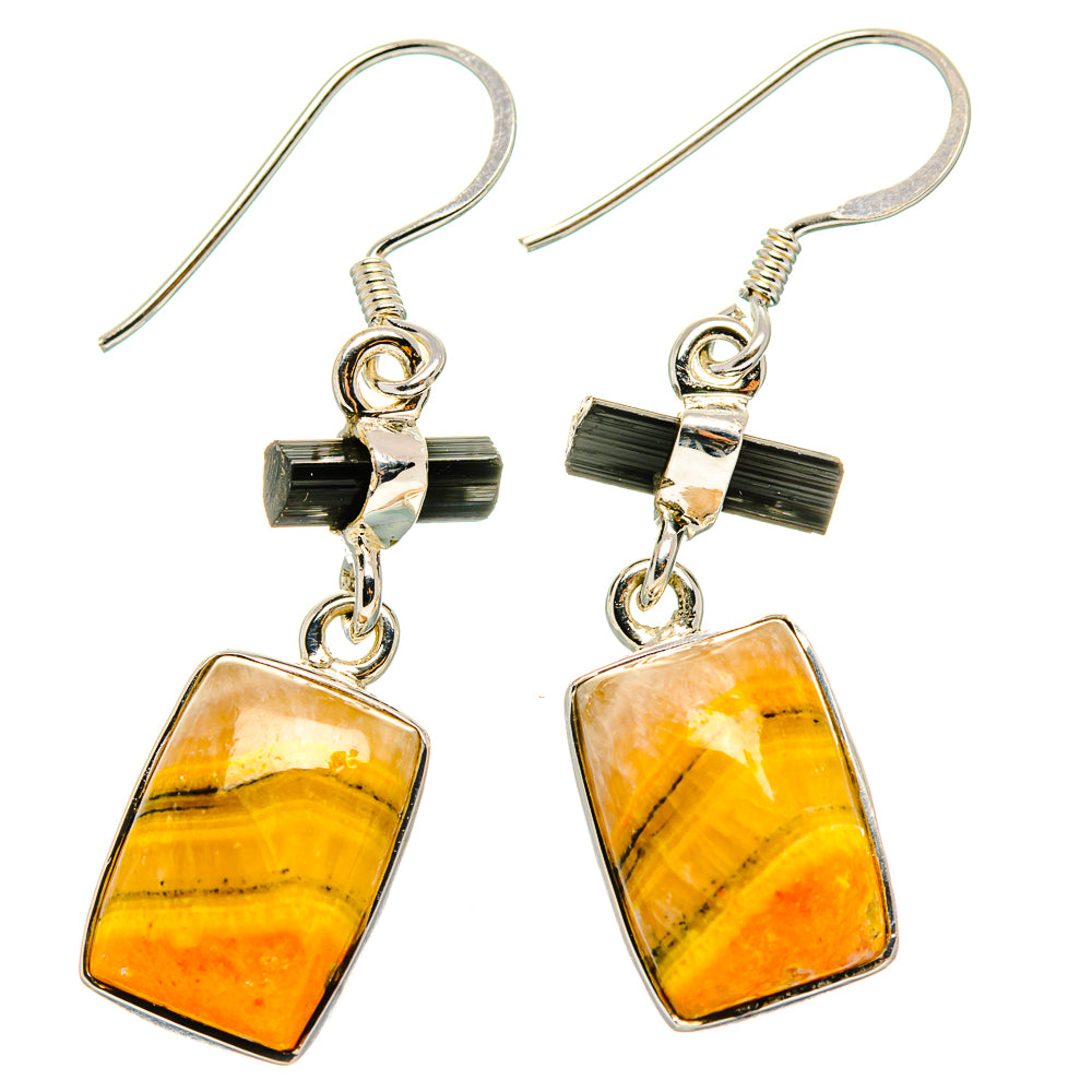 Bumble Bee Jasper, Black Onyx Earrings handcrafted by Anasilvercos - EARR431542 - Photo 2
