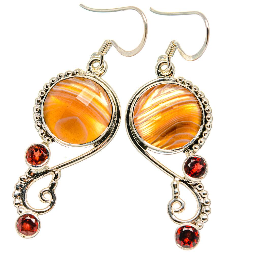Botswana Agate, Garnet Earrings handcrafted by Anasilvercos - EARR431550 - Photo 2