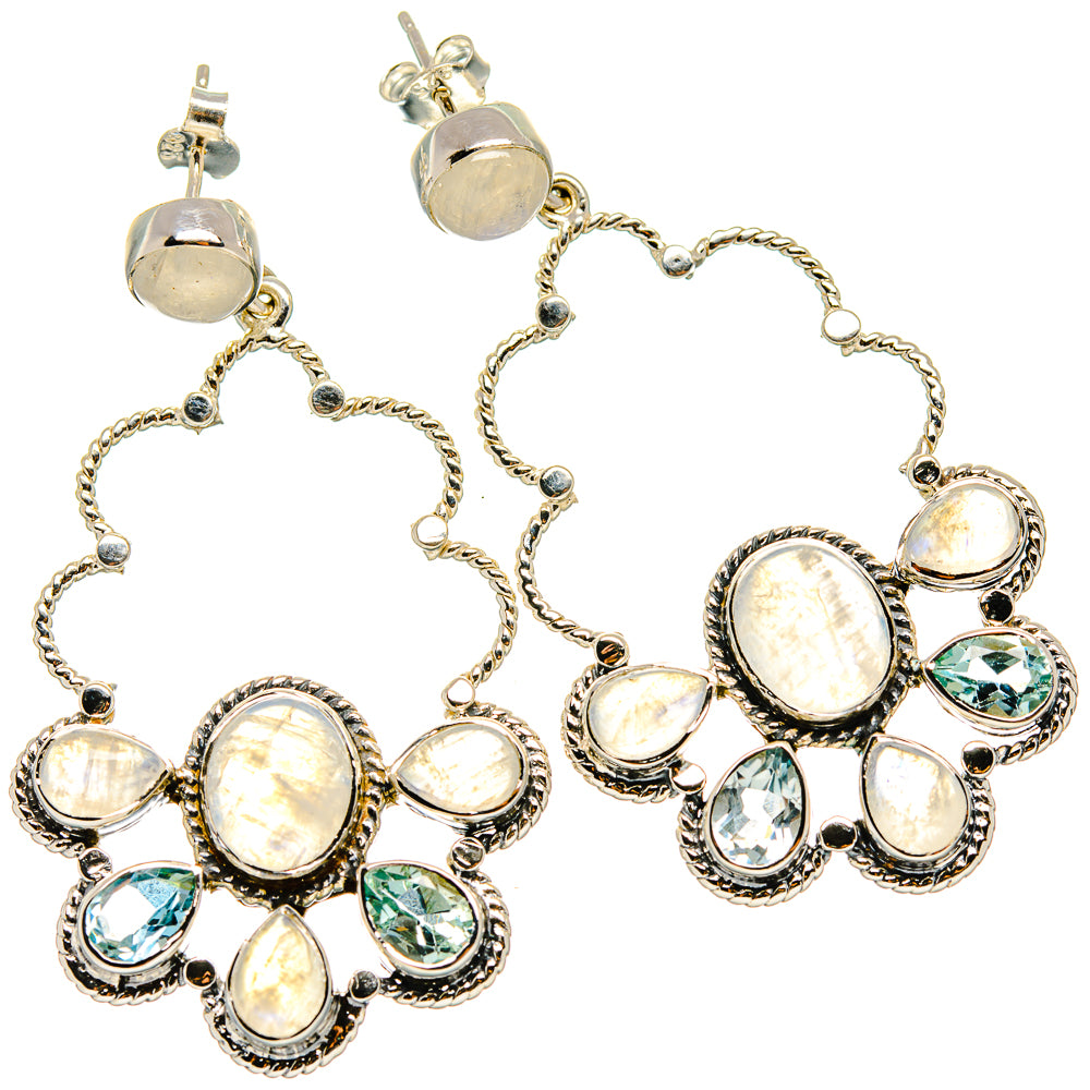 Rainbow Moonstone, Blue Topaz Earrings handcrafted by Anasilvercos - EARR431554 - Photo 2