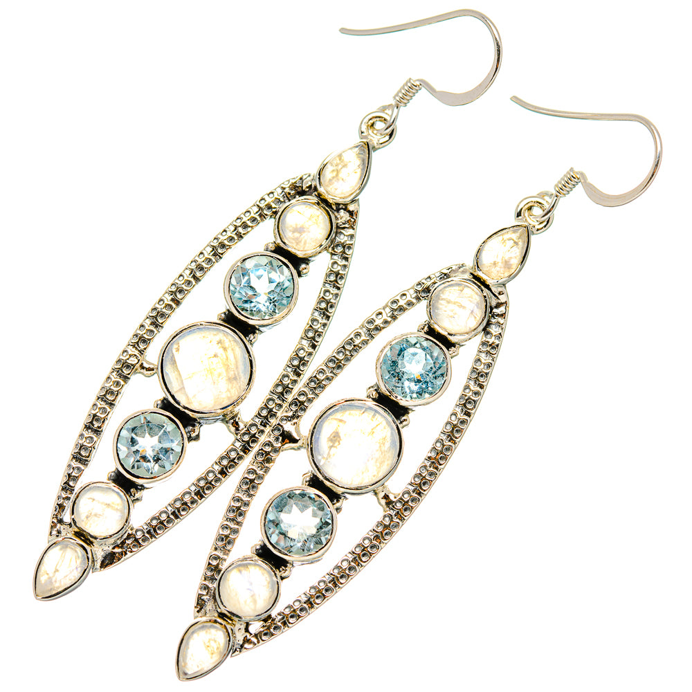 Rainbow Moonstone, Blue Topaz Earrings handcrafted by Anasilvercos - EARR431555 - Photo 2