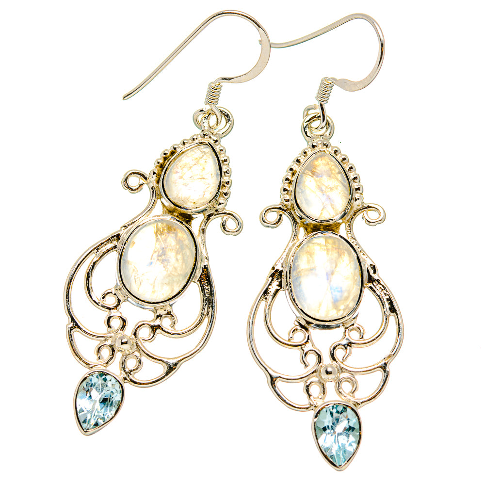 Rainbow Moonstone, Blue Topaz Earrings handcrafted by Anasilvercos - EARR431559 - Photo 2