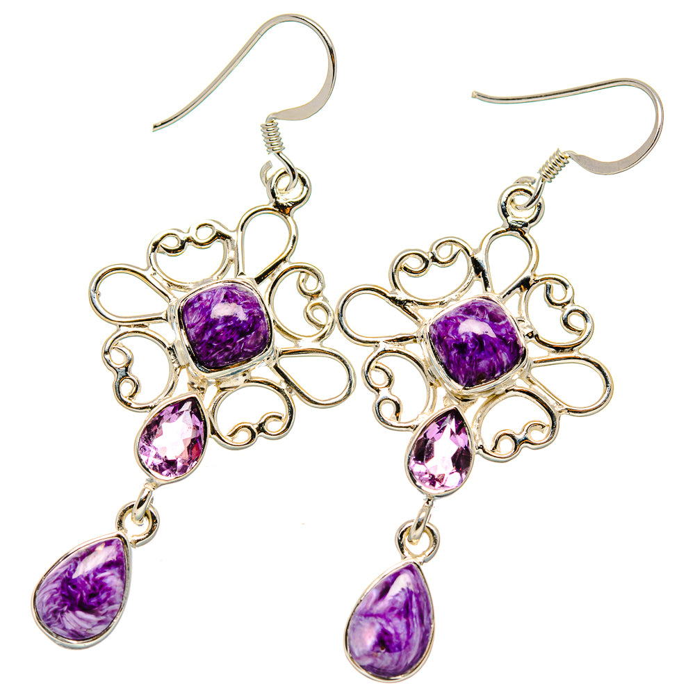 Charoite, Amethyst Earrings handcrafted by Anasilvercos - EARR431562 - Photo 2