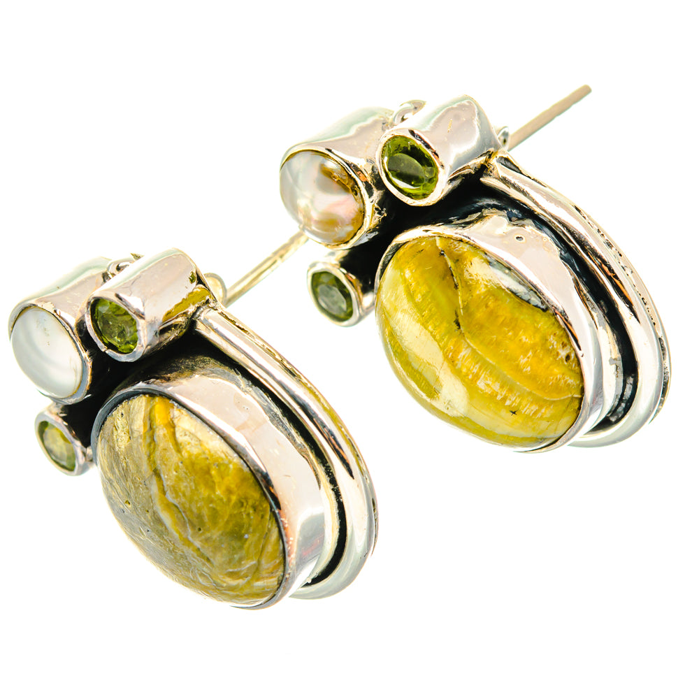 African Green Opal, Peridot, Cultured Pearl Earrings handcrafted by Anasilvercos - EARR428551 - Photo 2