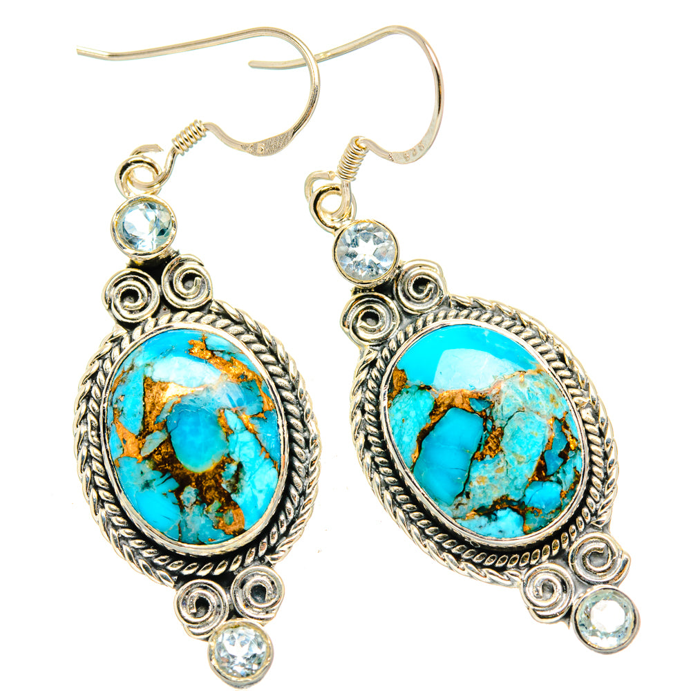 Blue Copper Composite Turquoise, Blue Topaz Earrings handcrafted by Anasilvercos - EARR428567 - Photo 2