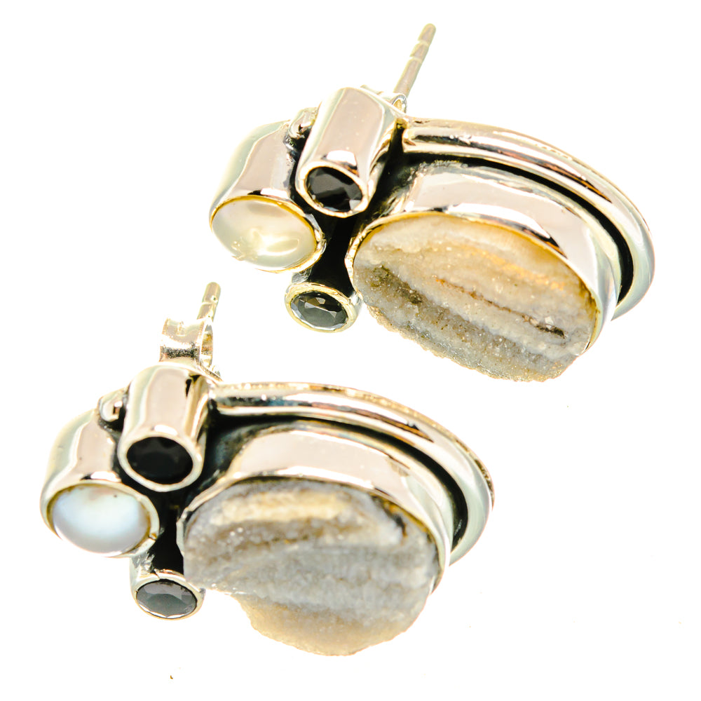 Desert Druzy, Black Onyx, Cultured Pearl Earrings handcrafted by Anasilvercos - EARR428576 - Photo 2