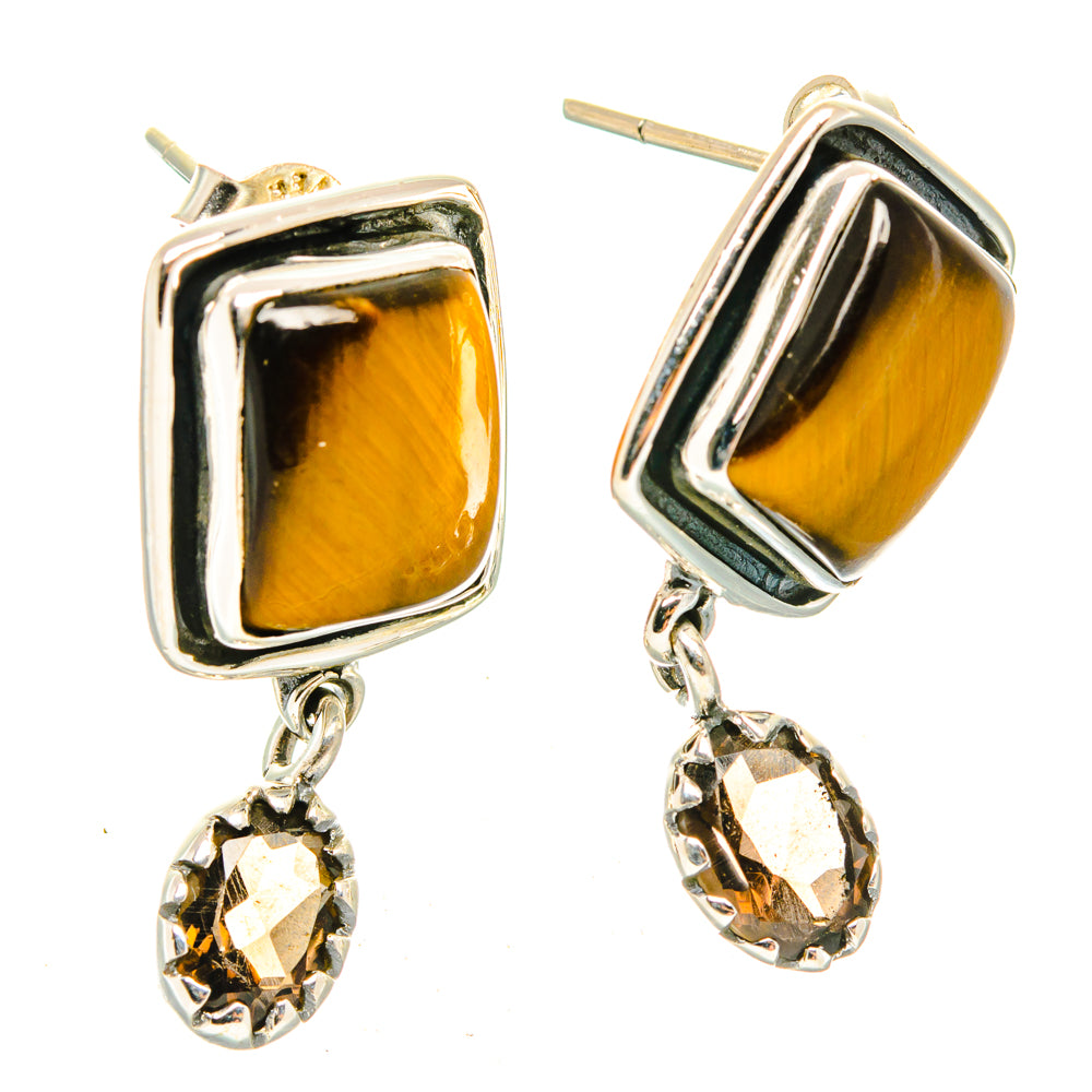 Tiger Eye, Smoky Quartz Earrings handcrafted by Anasilvercos - EARR428581 - Photo 2