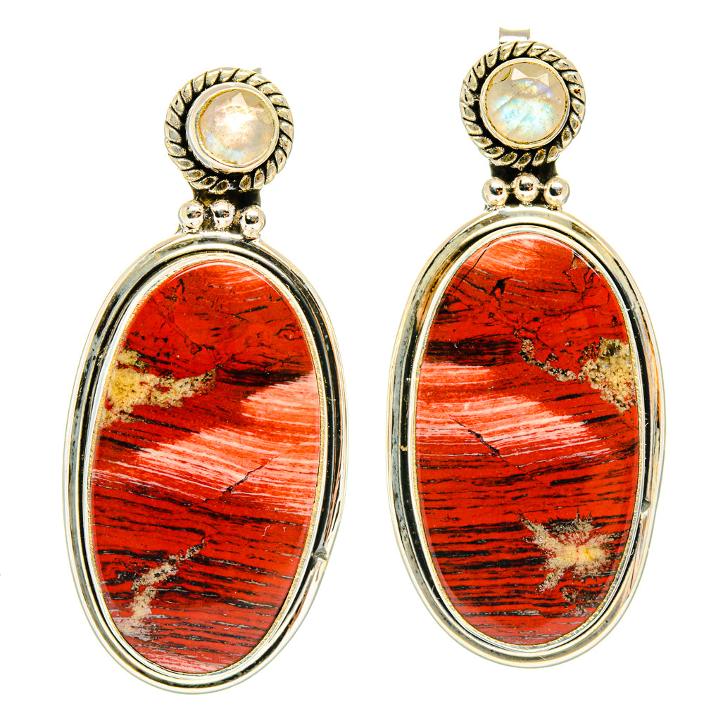 Red Jasper, Rainbow Moonstone Earrings handcrafted by Anasilvercos - EARR428584 - Photo 2