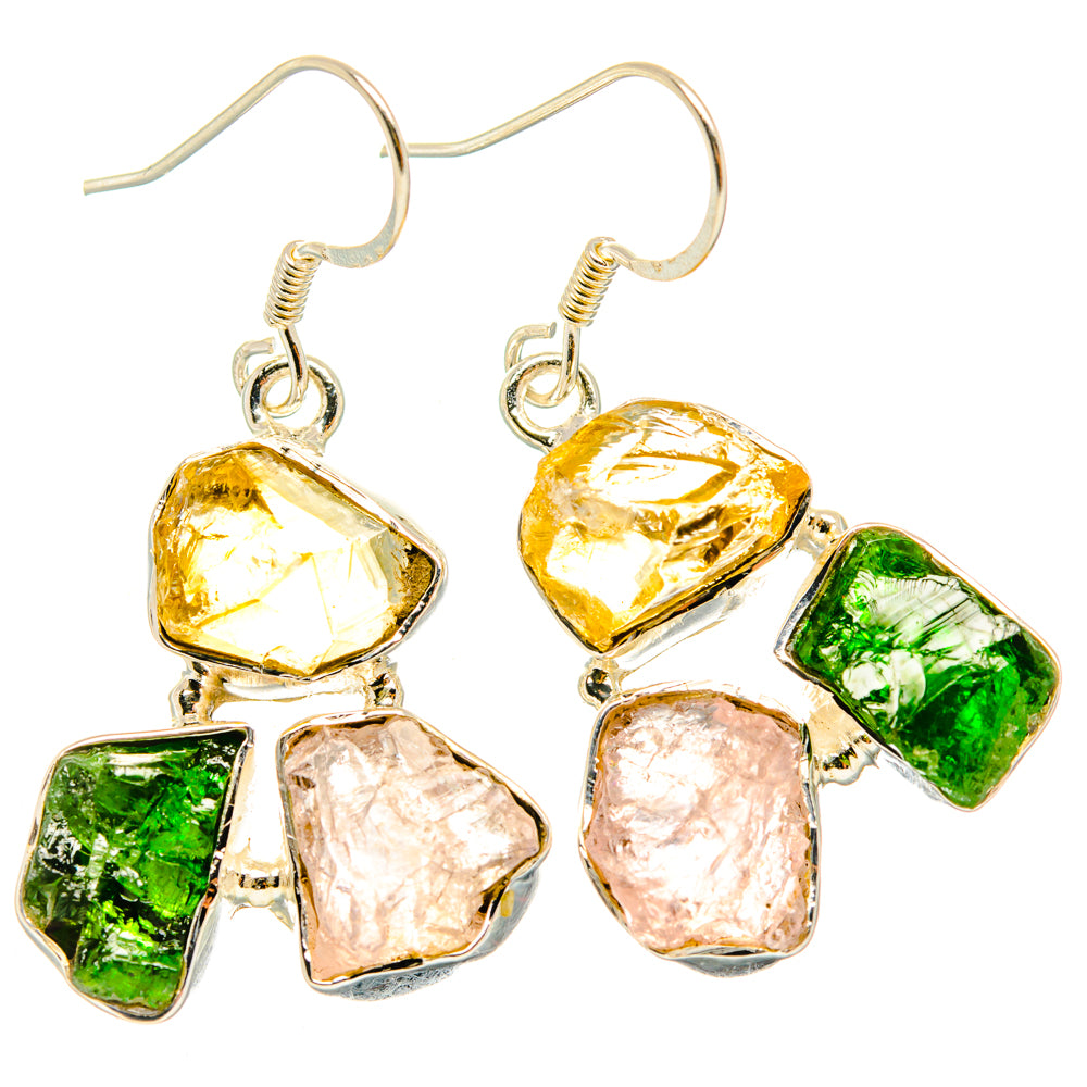 Chrome Diopside, Rose Quartz, Citrine Earrings handcrafted by Anasilvercos - EARR428585 - Photo 2
