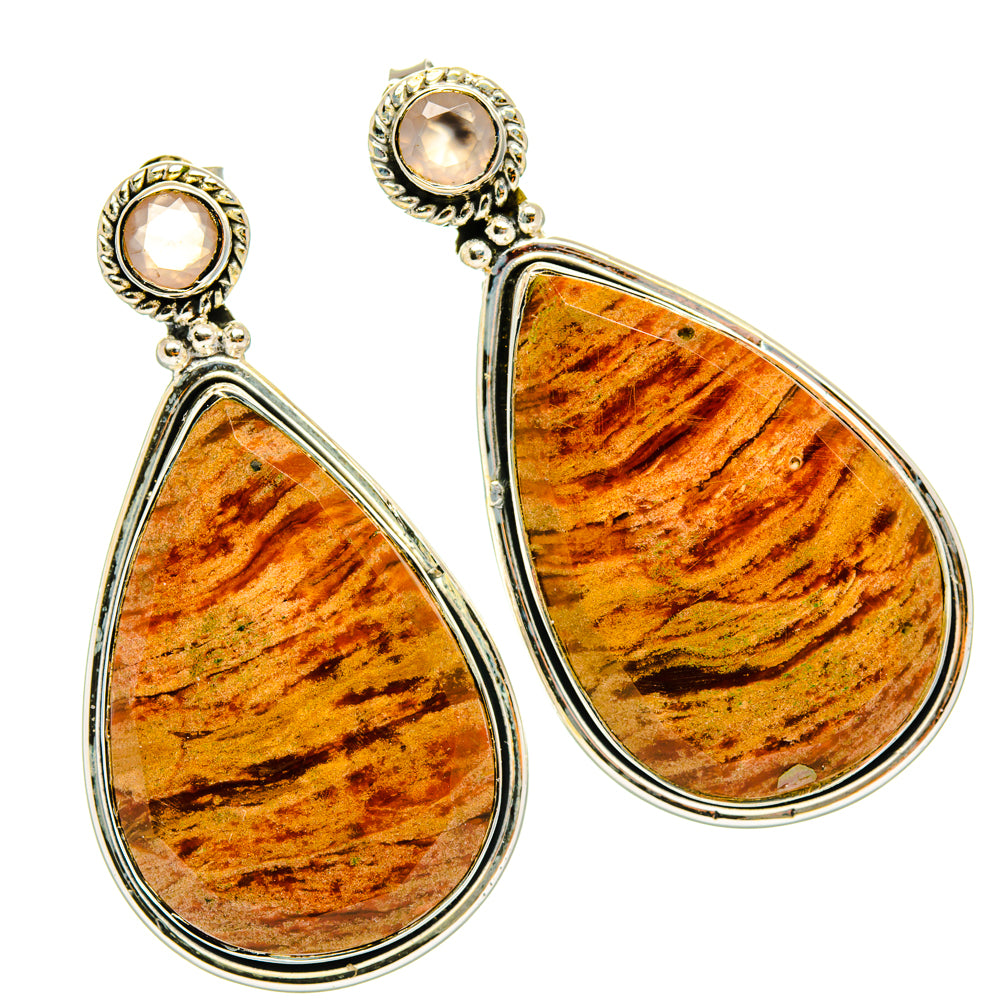 Plume Agate, Rose Quartz Earrings handcrafted by Anasilvercos - EARR428593 - Photo 2