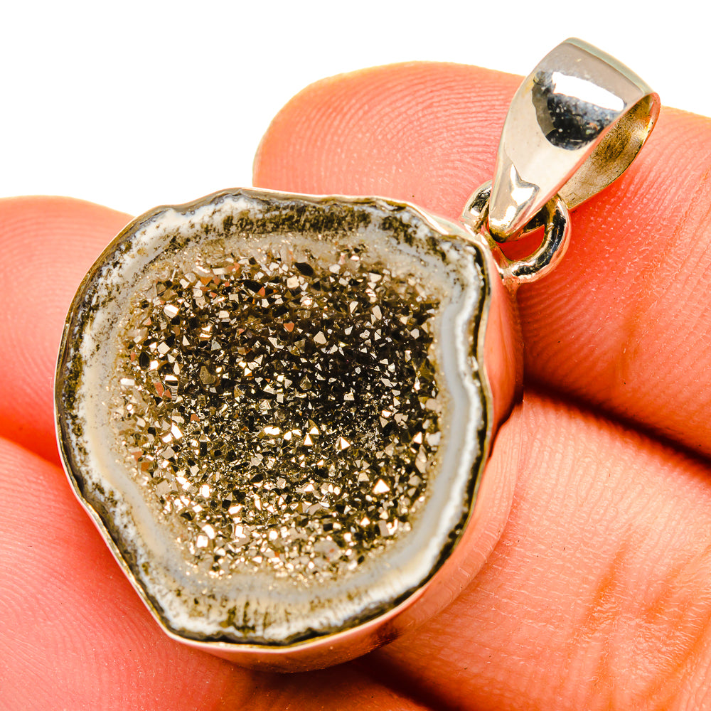 Pyrite Geode Slice Pendants handcrafted by Anasilvercos - PD10007