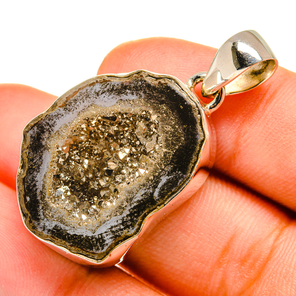 Pyrite Geode Slice Pendants handcrafted by Anasilvercos - PD10009