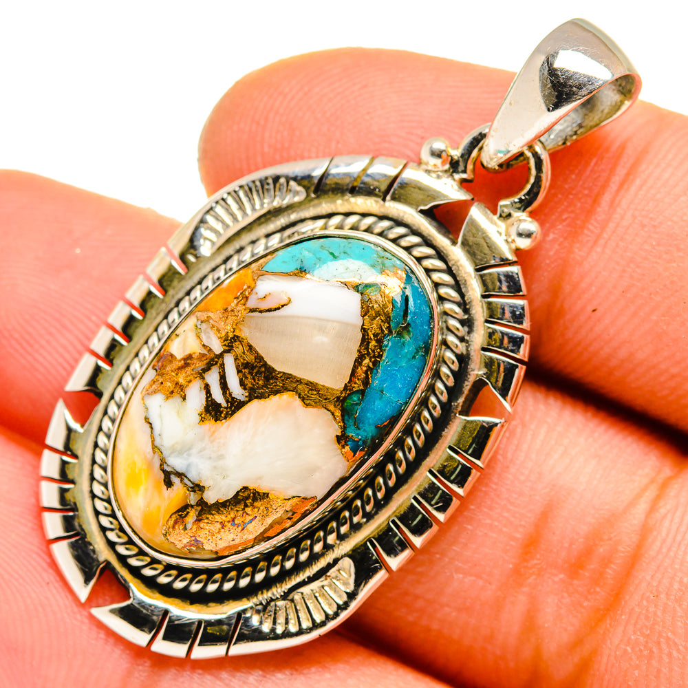Blue Orange Copper Composite Turquoise Pendants handcrafted by Anasilvercos - PD10107