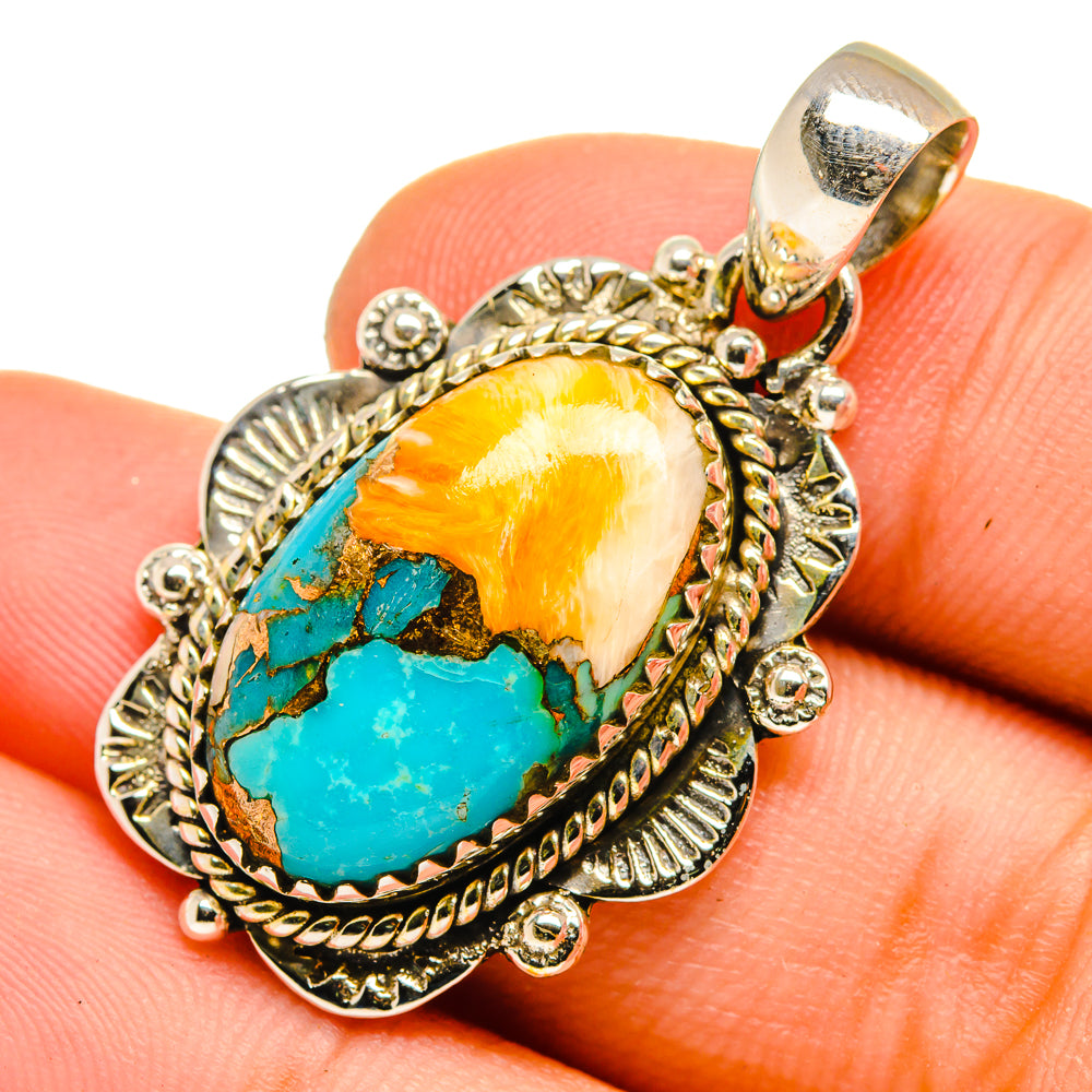 Blue Orange Copper Composite Turquoise Pendants handcrafted by Anasilvercos - PD10109