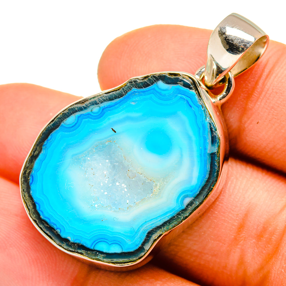Blue Geode Slice Pendants handcrafted by Anasilvercos - PD10116