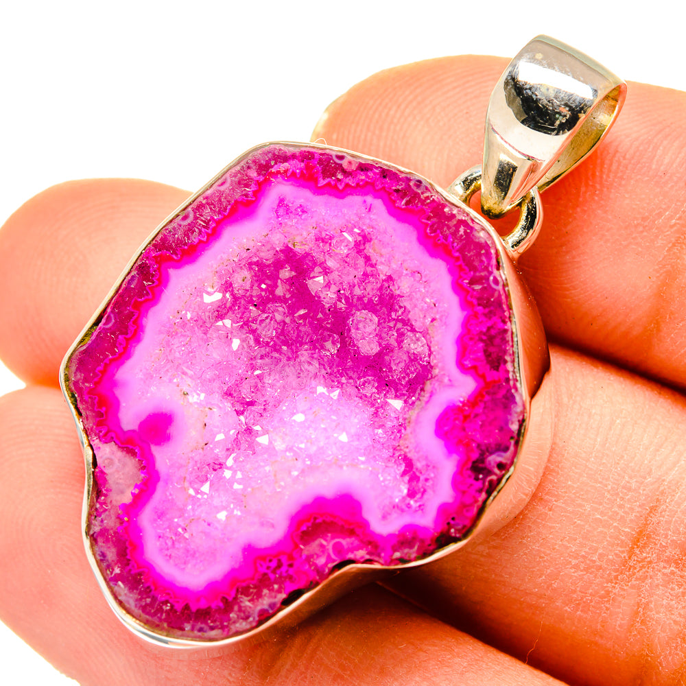 Pink Geode Slice Pendants handcrafted by Anasilvercos - PD10187