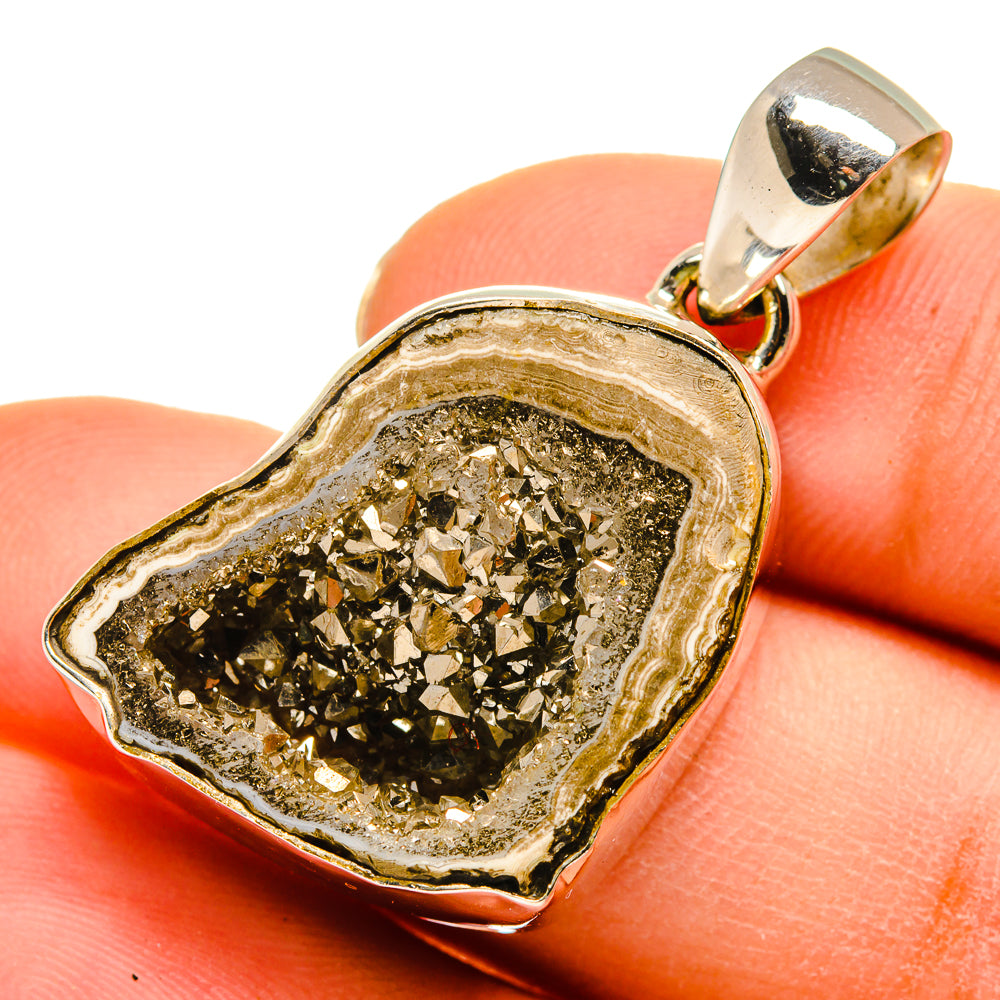 Pyrite Geode Slice Pendants handcrafted by Anasilvercos - PD10211