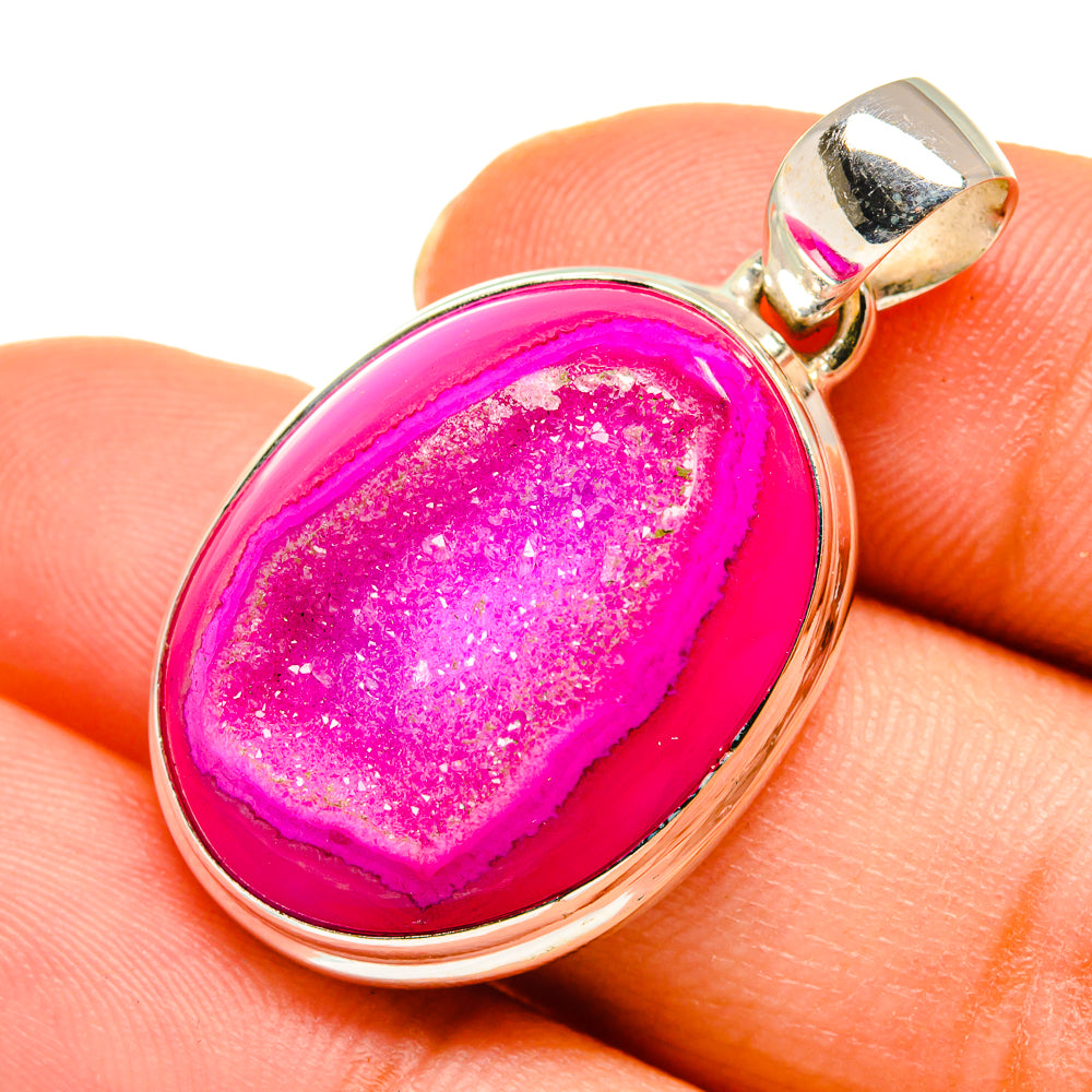 Pink Agate Druzy Pendants handcrafted by Anasilvercos - PD10319