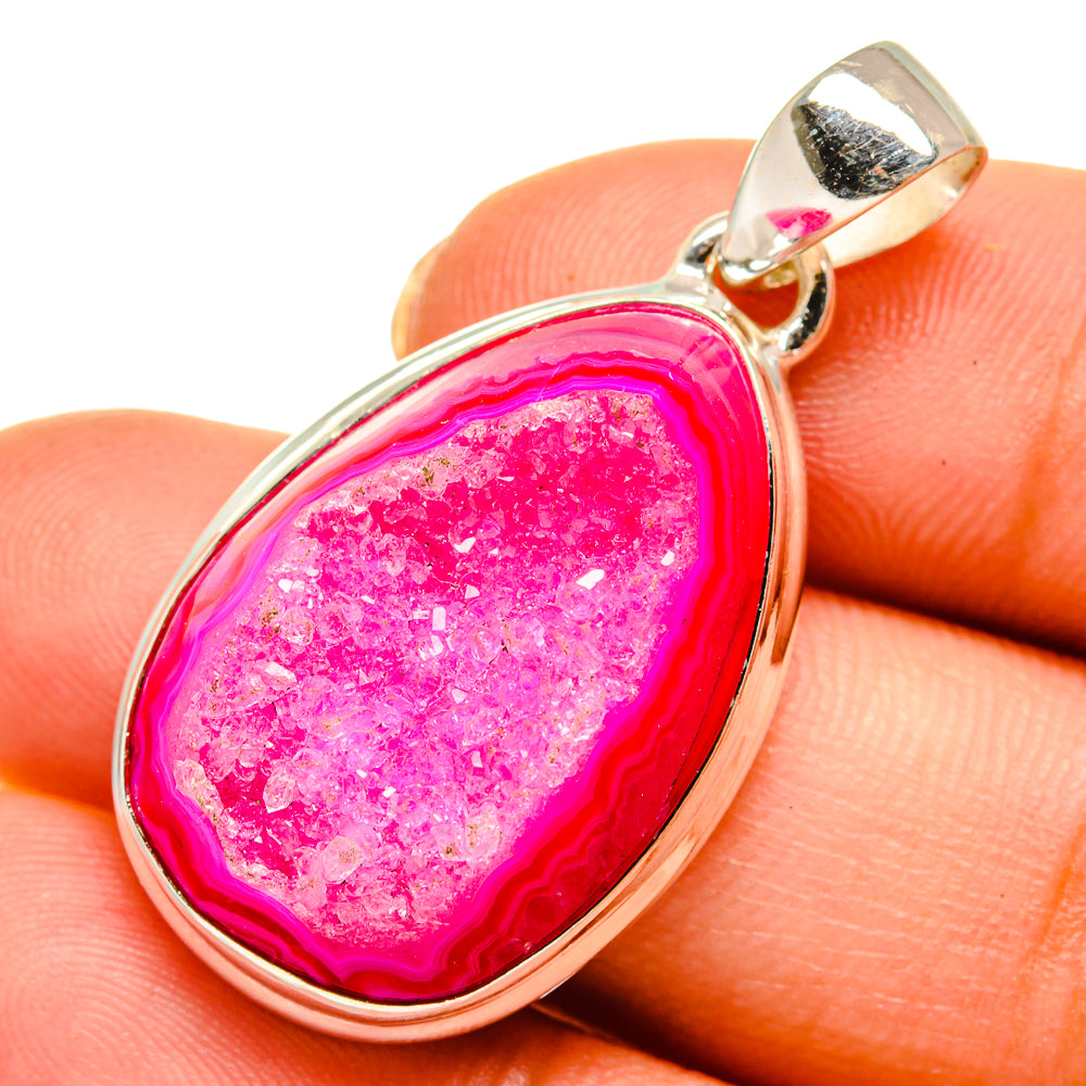 Pink Agate Druzy Pendants handcrafted by Anasilvercos - PD10523