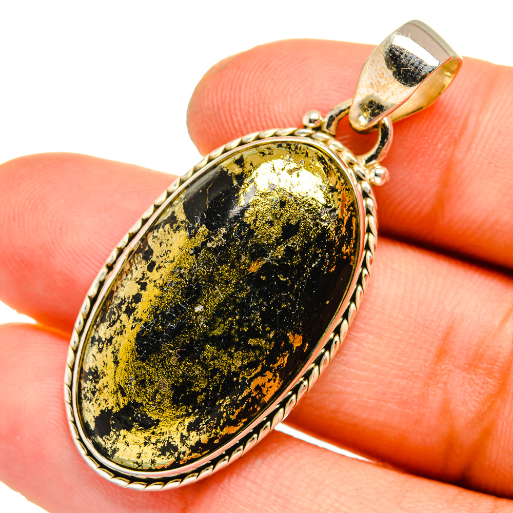 Pyrite In Black Onyx Pendants handcrafted by Anasilvercos - PD10835