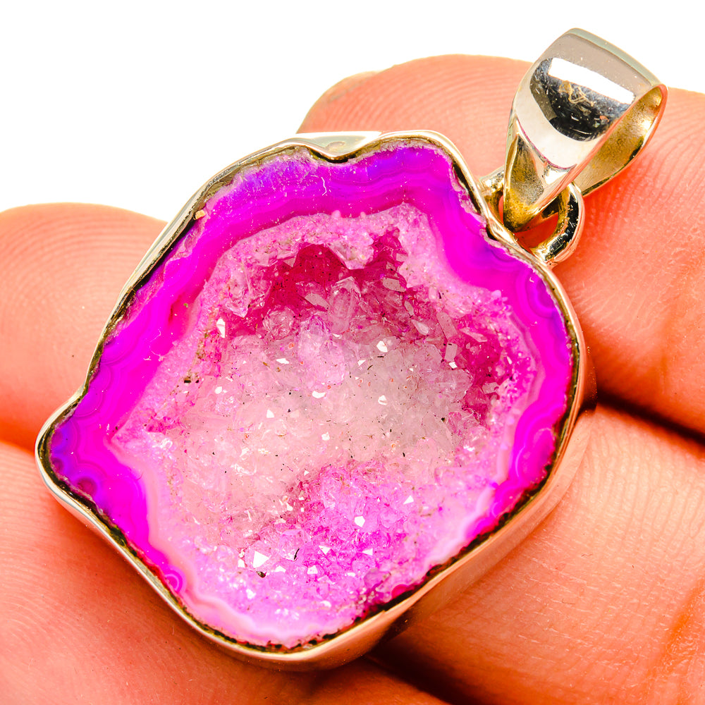 Pink Geode Slice Pendants handcrafted by Anasilvercos - PD10860