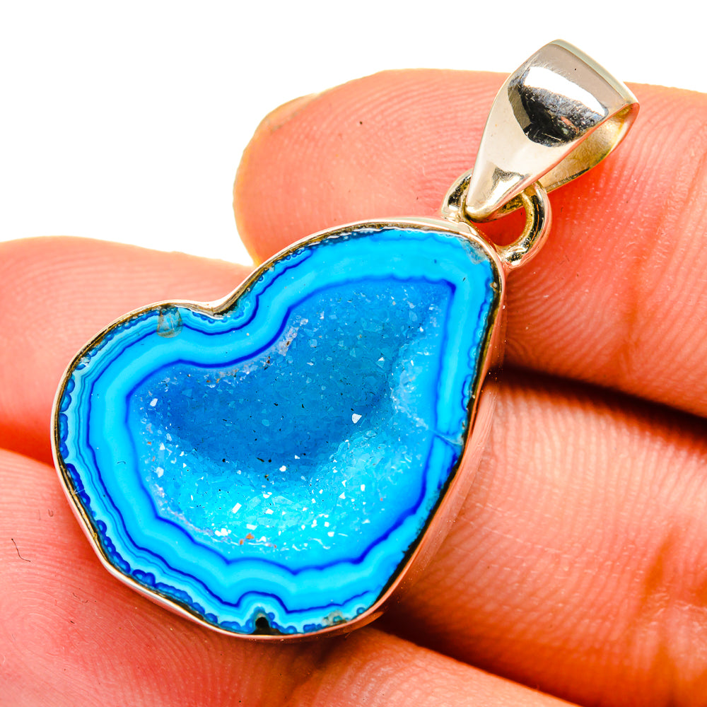Blue Geode Slice Pendants handcrafted by Anasilvercos - PD10965