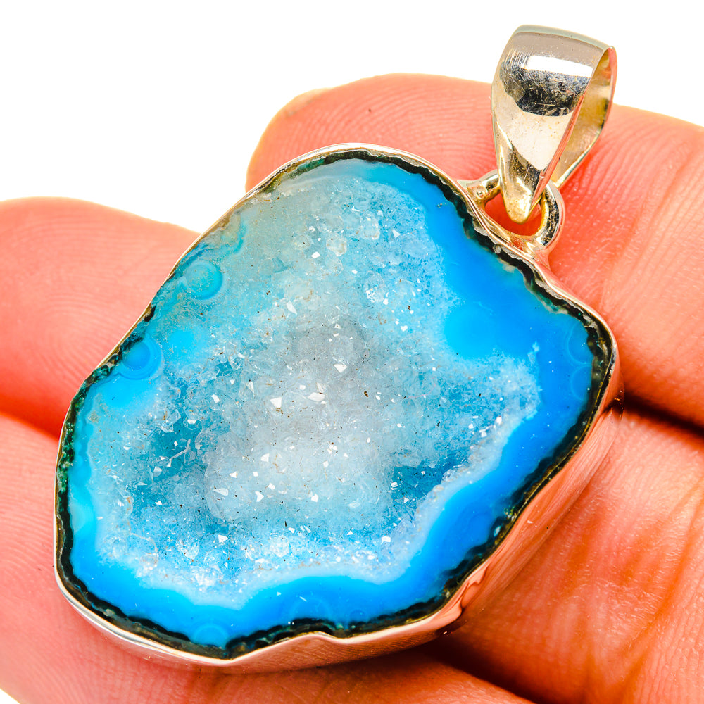 Blue Geode Slice Pendants handcrafted by Anasilvercos - PD10974