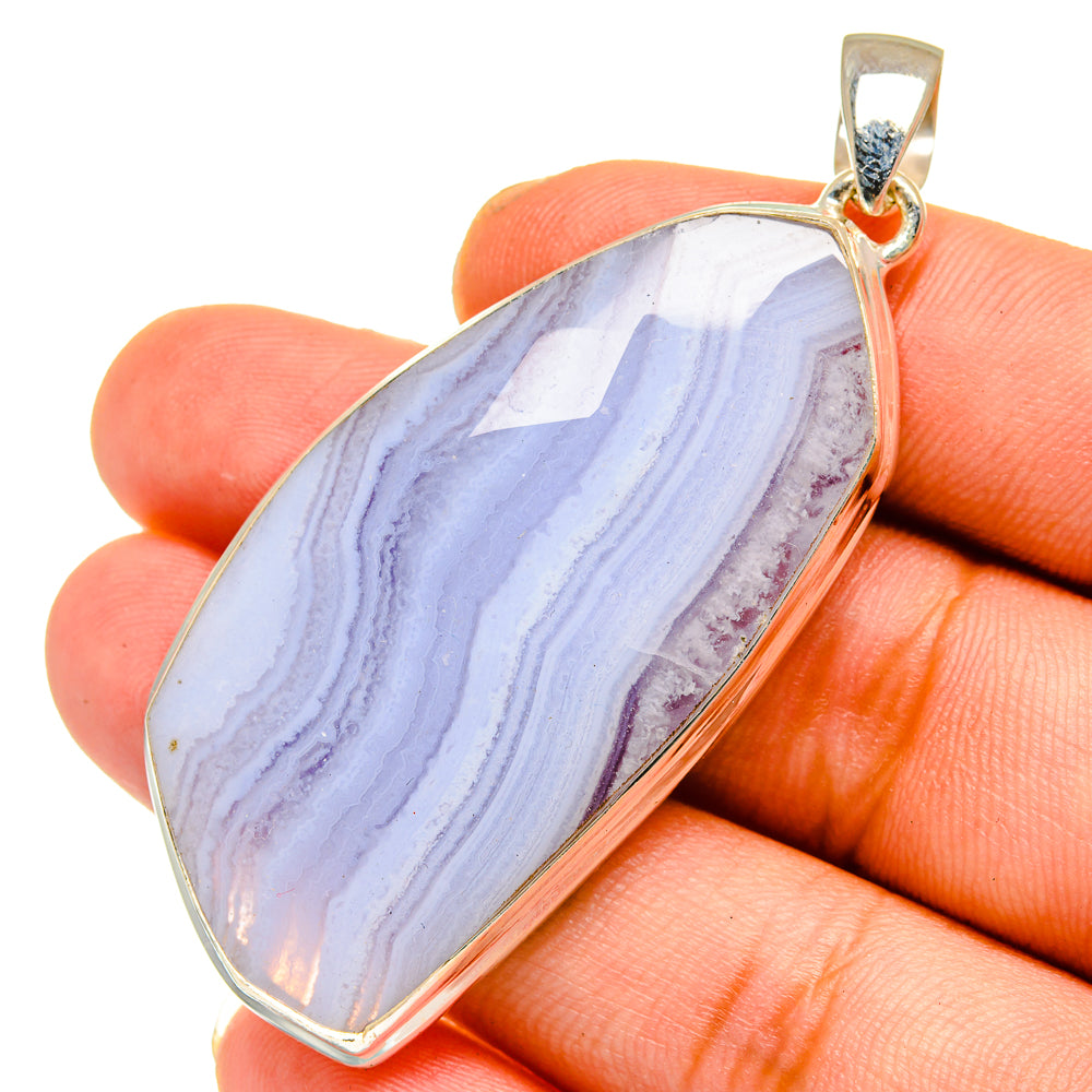 Blue Lace Agate Pendants handcrafted by Anasilvercos - PD11031