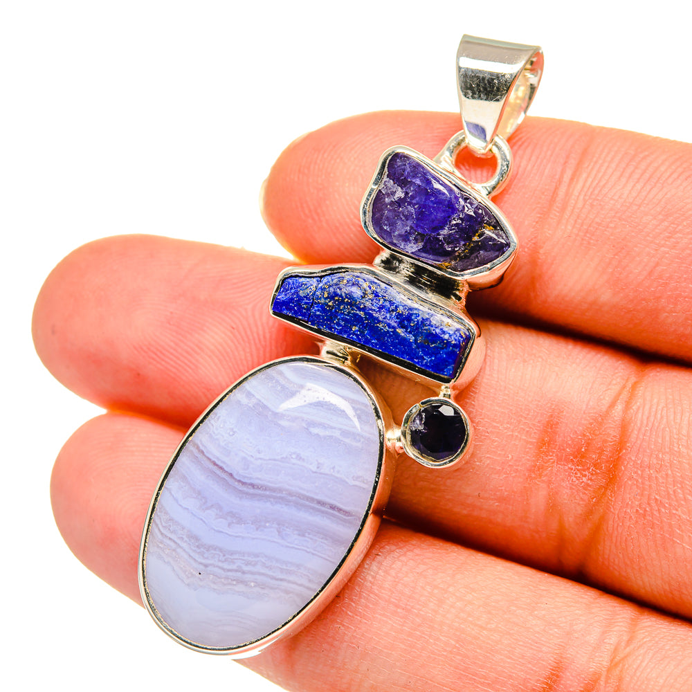 Blue Lace Agate Pendants handcrafted by Anasilvercos - PD11125