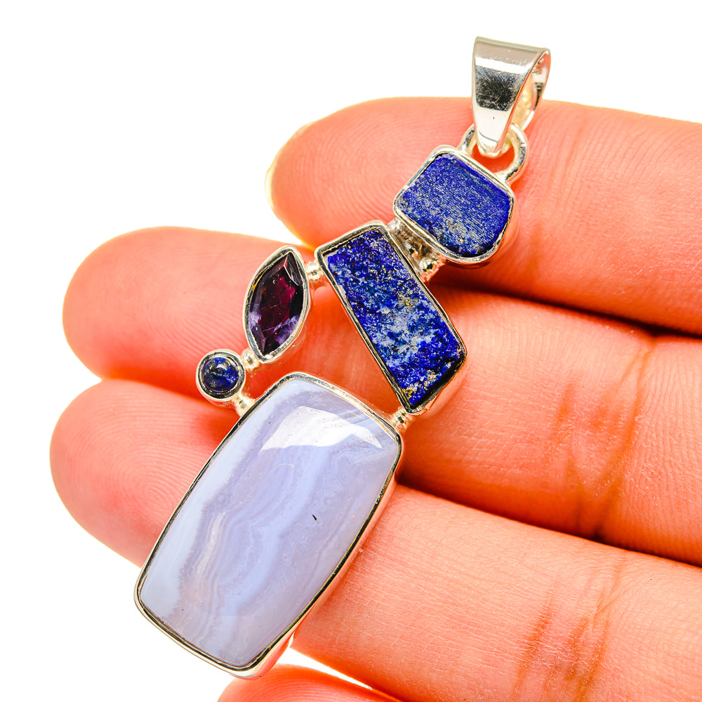 Blue Lace Agate Pendants handcrafted by Anasilvercos - PD11950