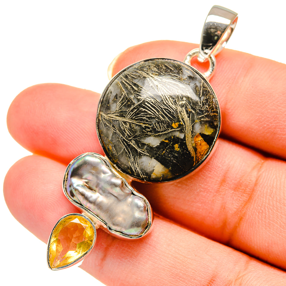 Pyrite In Black Onyx Pendants handcrafted by Anasilvercos - PD12176