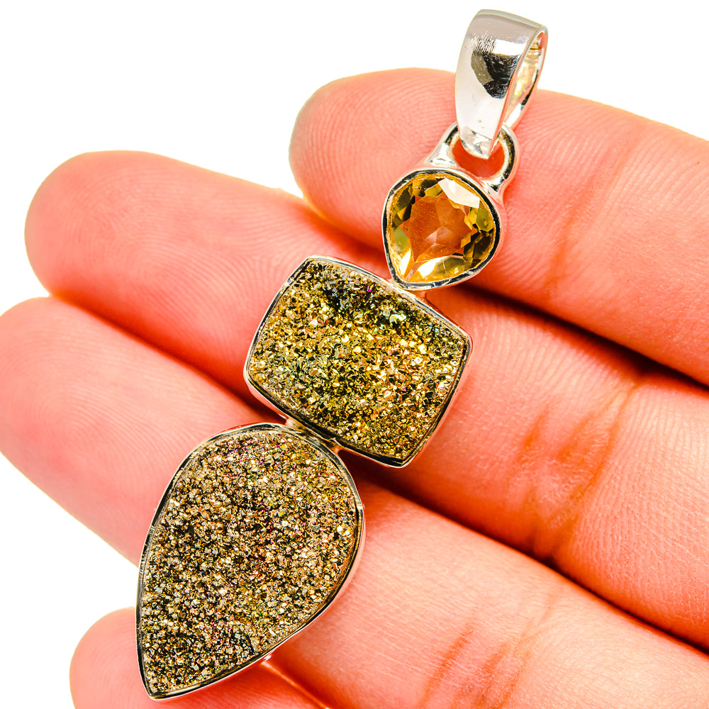 Spectro Pyrite Druzy Pendants handcrafted by Anasilvercos - PD13053