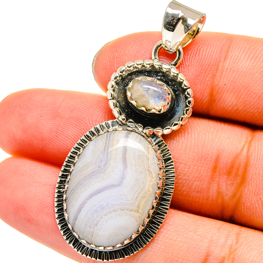 Blue Lace Agate Pendants handcrafted by Anasilvercos - PD13439