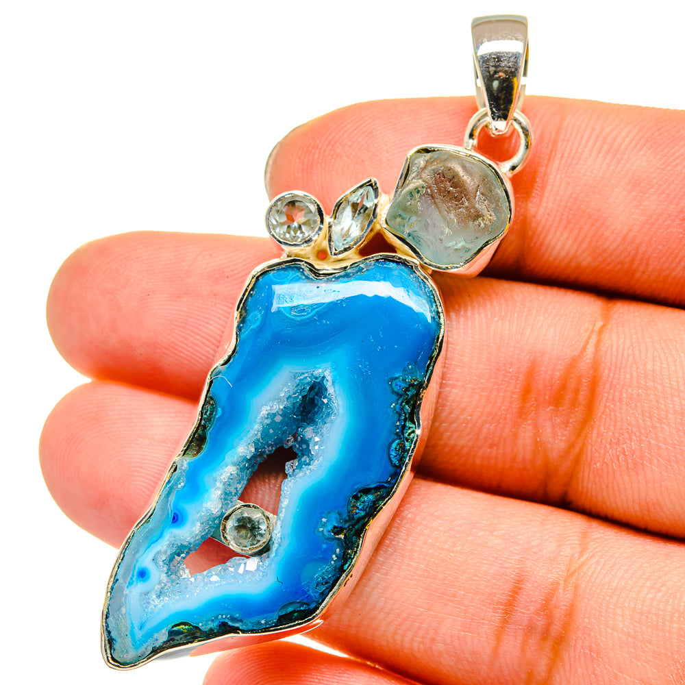 Blue Geode Slice Pendants handcrafted by Anasilvercos - PD13444