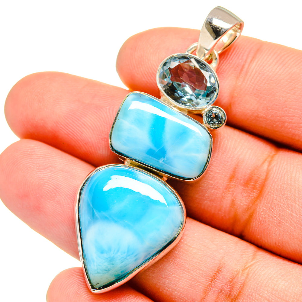 Larimar, Blue Topaz Pendants handcrafted by Anasilvercos - PD13526