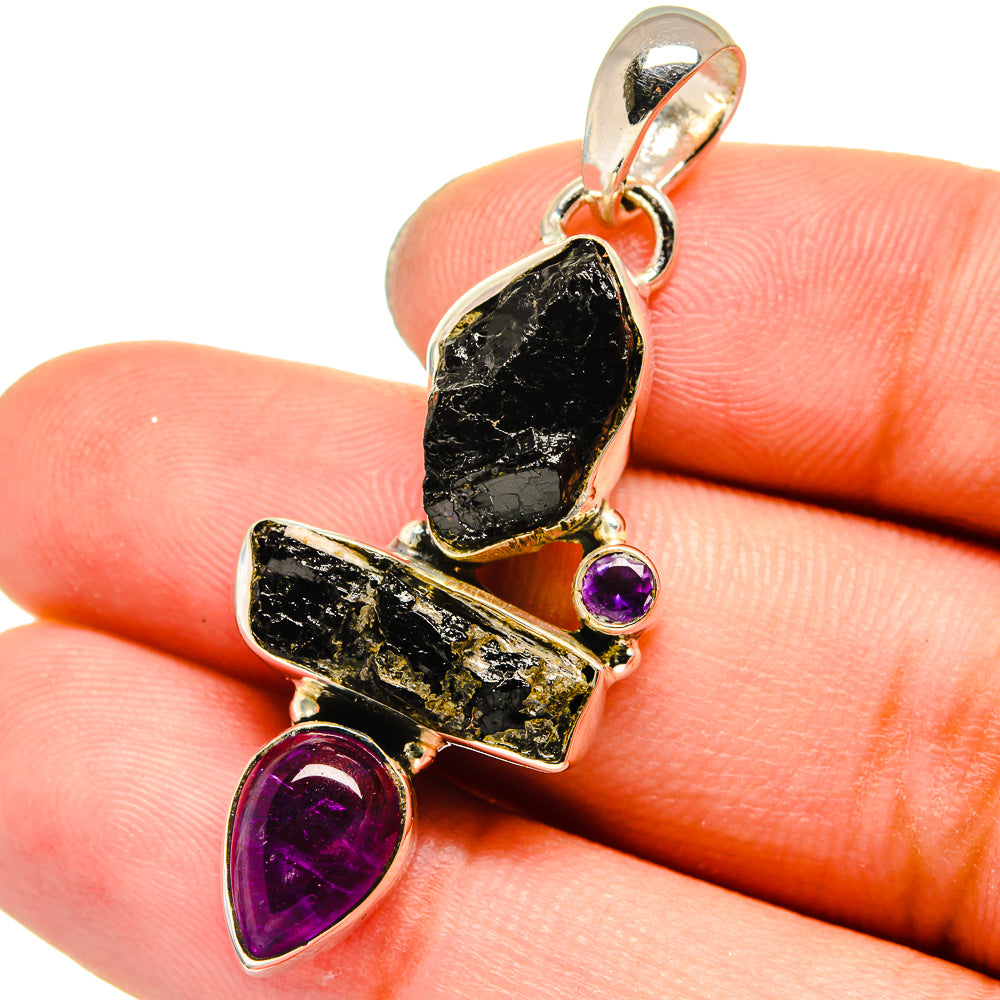 Black Tourmaline, Amethyst Pendants handcrafted by Anasilvercos - PD13527