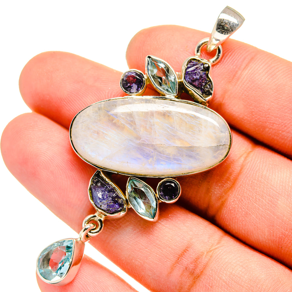 Rainbow Moonstone, Blue Topaz, Tanzanite Pendants handcrafted by Anasilvercos - PD13529