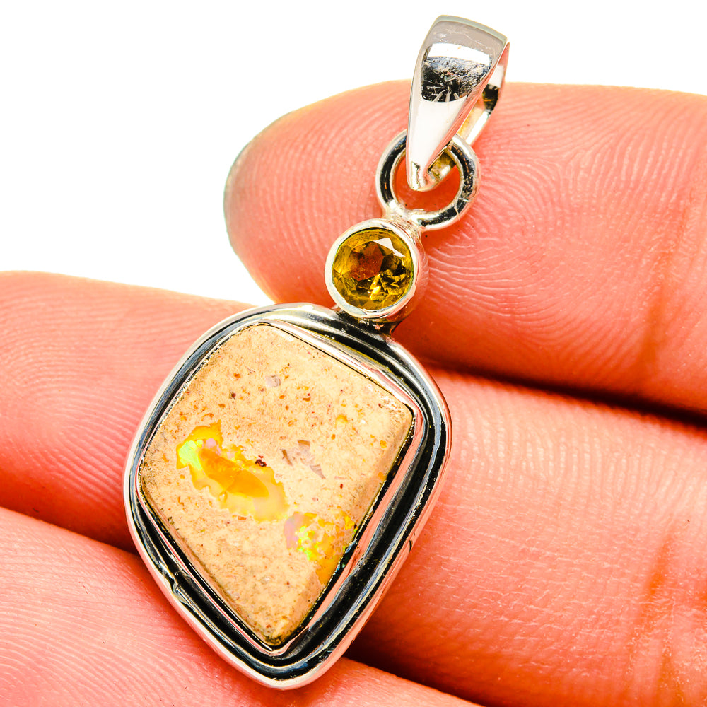 Mexican Fire Opal, Citrine Pendants handcrafted by Anasilvercos - PD13541