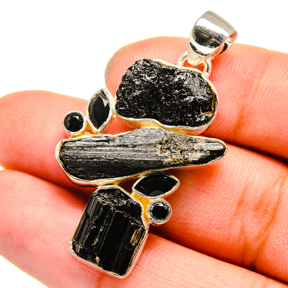 Black Tourmaline, Black Onyx Pendants handcrafted by Anasilvercos - PD13542