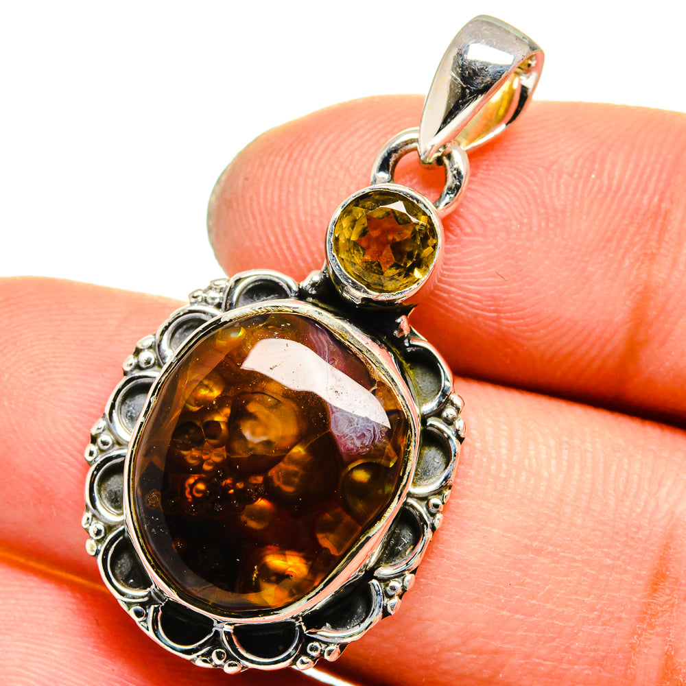 Mexican Fire Agate, Citrine Pendants handcrafted by Anasilvercos - PD13544