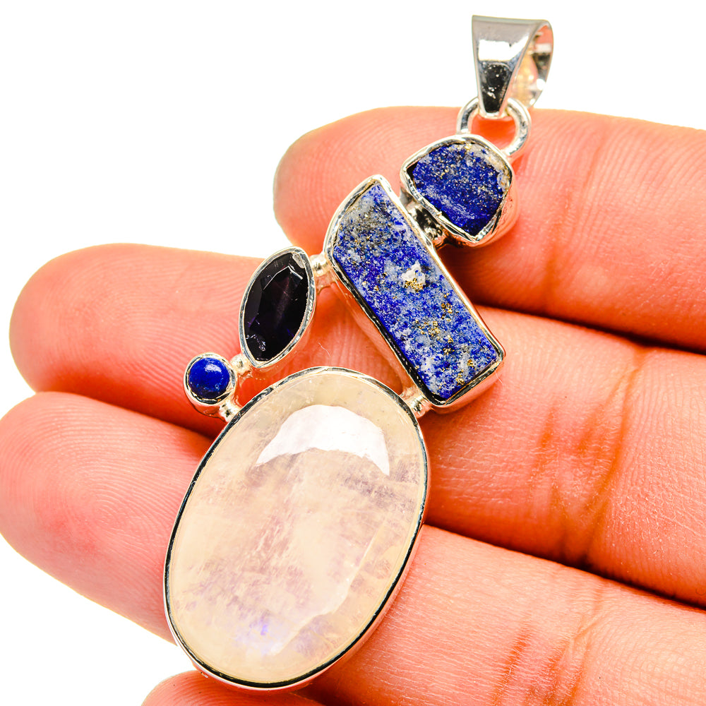 Rainbow Moonstone, Lapis Lazuli, Tanzanite Pendants handcrafted by Anasilvercos - PD13550