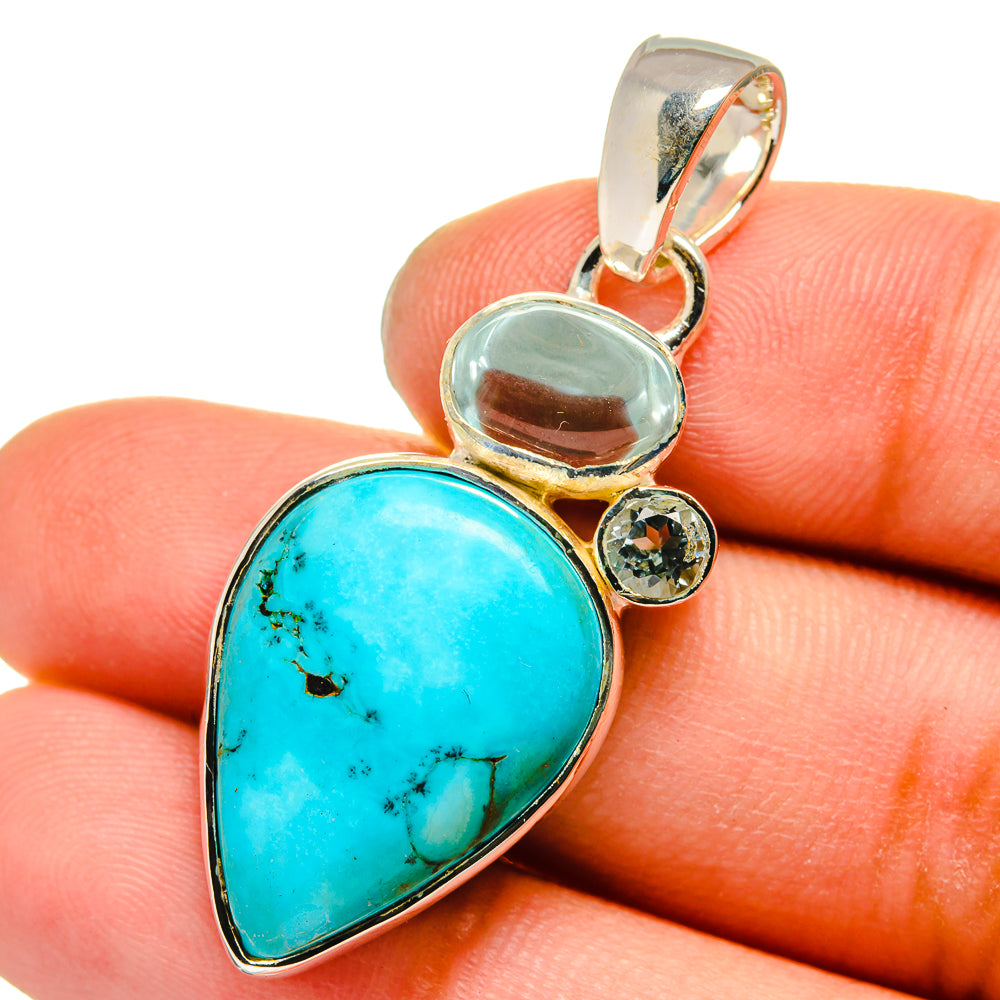 Tibetan Turquoise, Aquamarine, Blue Topaz Pendants handcrafted by Anasilvercos - PD13551