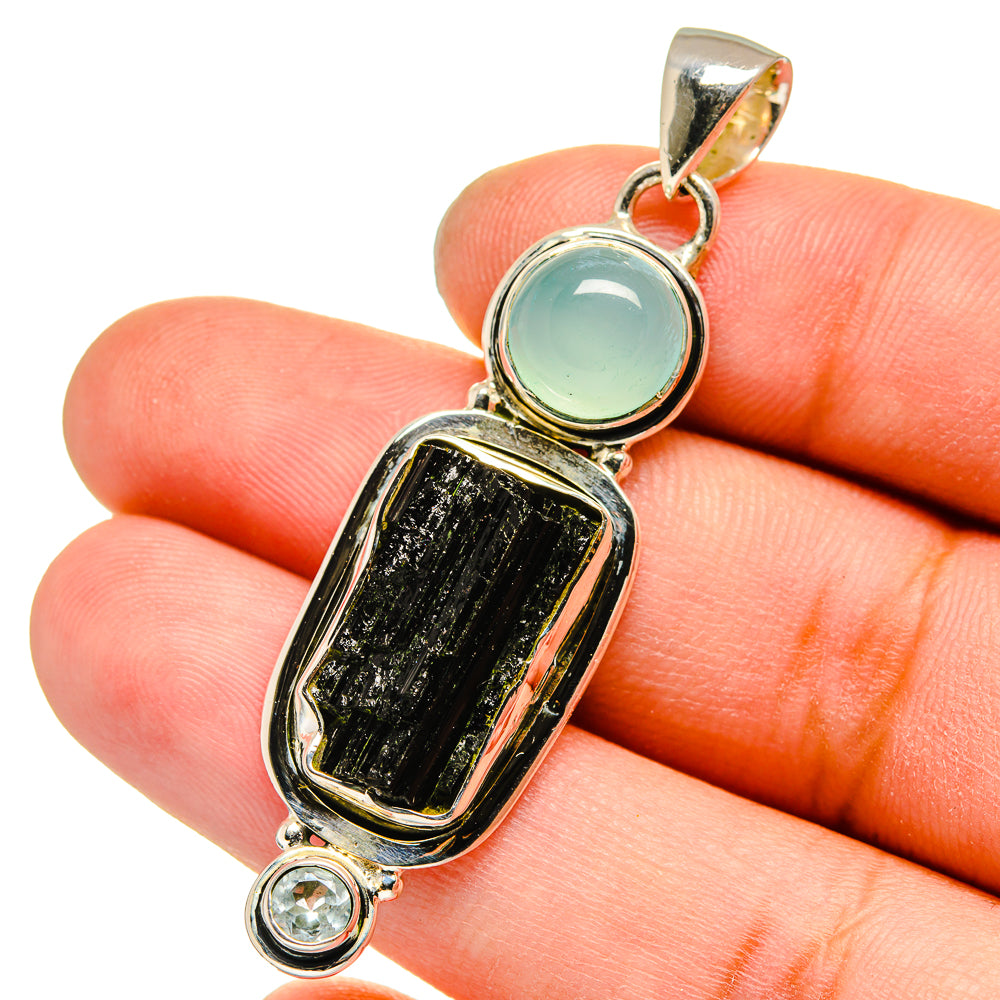 Black Tourmaline, Aqua Chalcedony, Blue Topaz Pendants handcrafted by Anasilvercos - PD13552