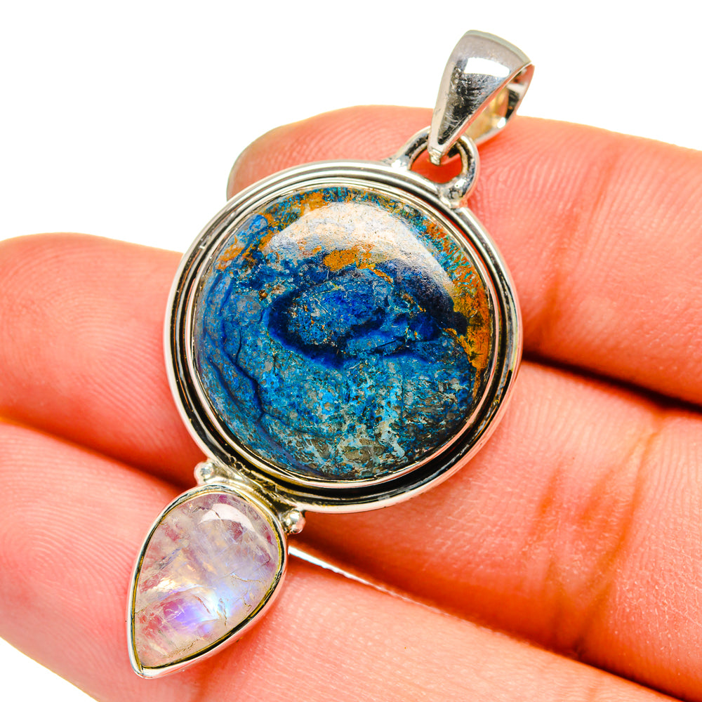 Azurite, Rainbow Moonstone Pendants handcrafted by Anasilvercos - PD13563