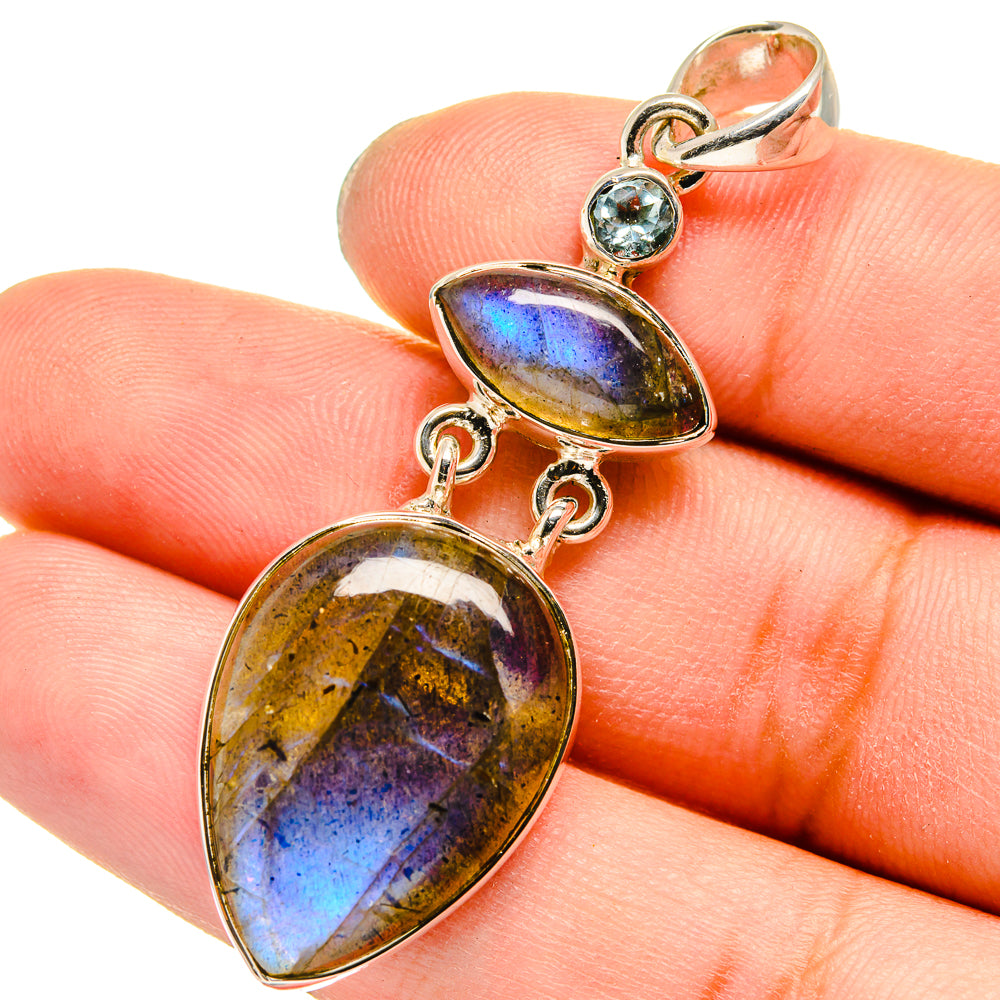 Labradorite, Blue Topaz Pendants handcrafted by Anasilvercos - PD13564