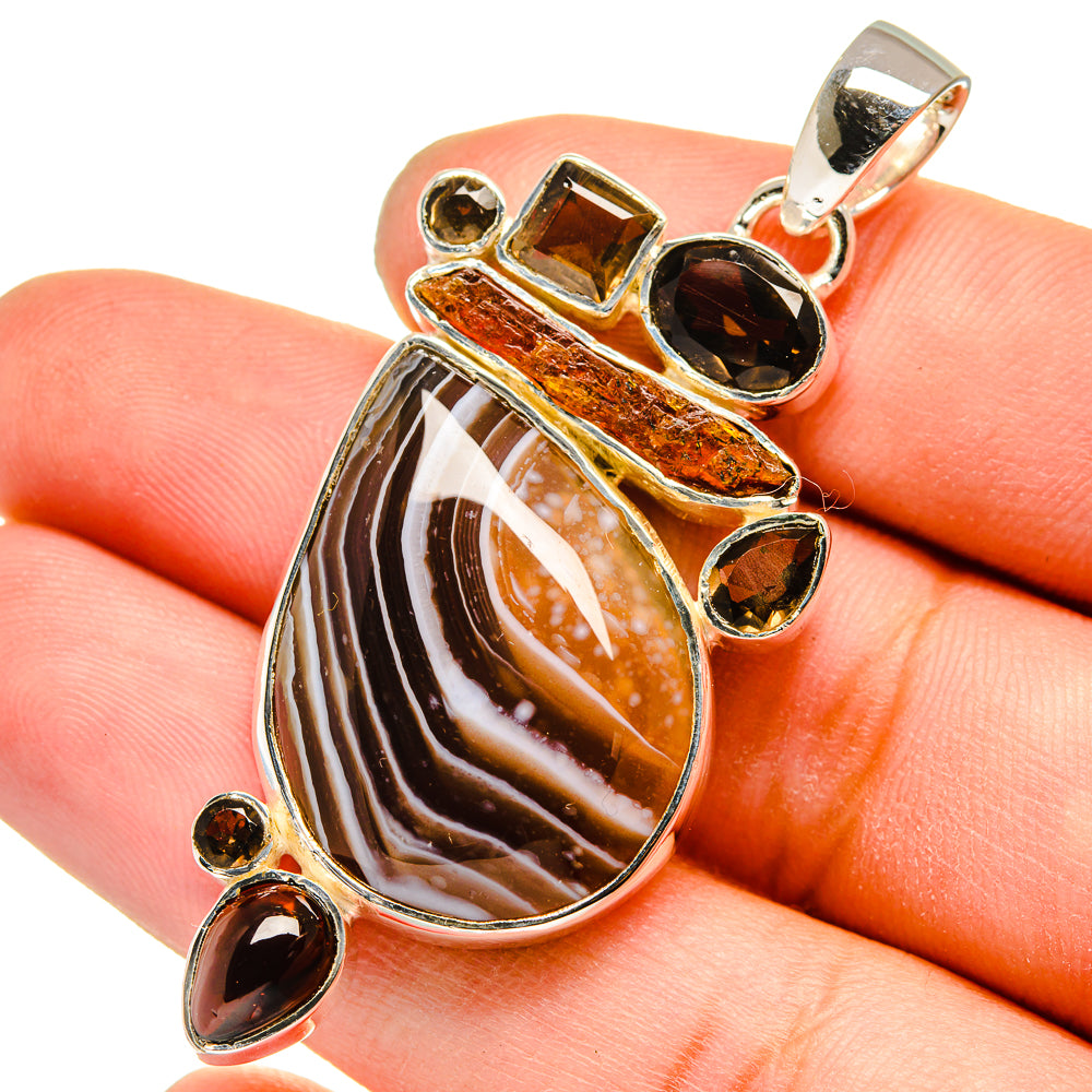 Botswana Agate, Garnet, Smoky Quartz Pendants handcrafted by Anasilvercos - PD13571